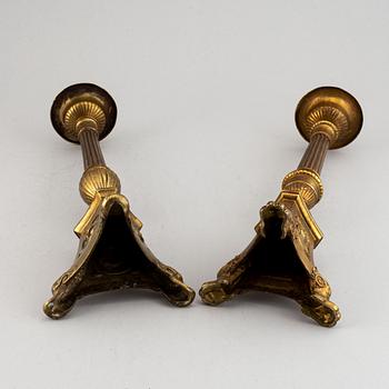 Two 19th century bronze altar candlesticks.