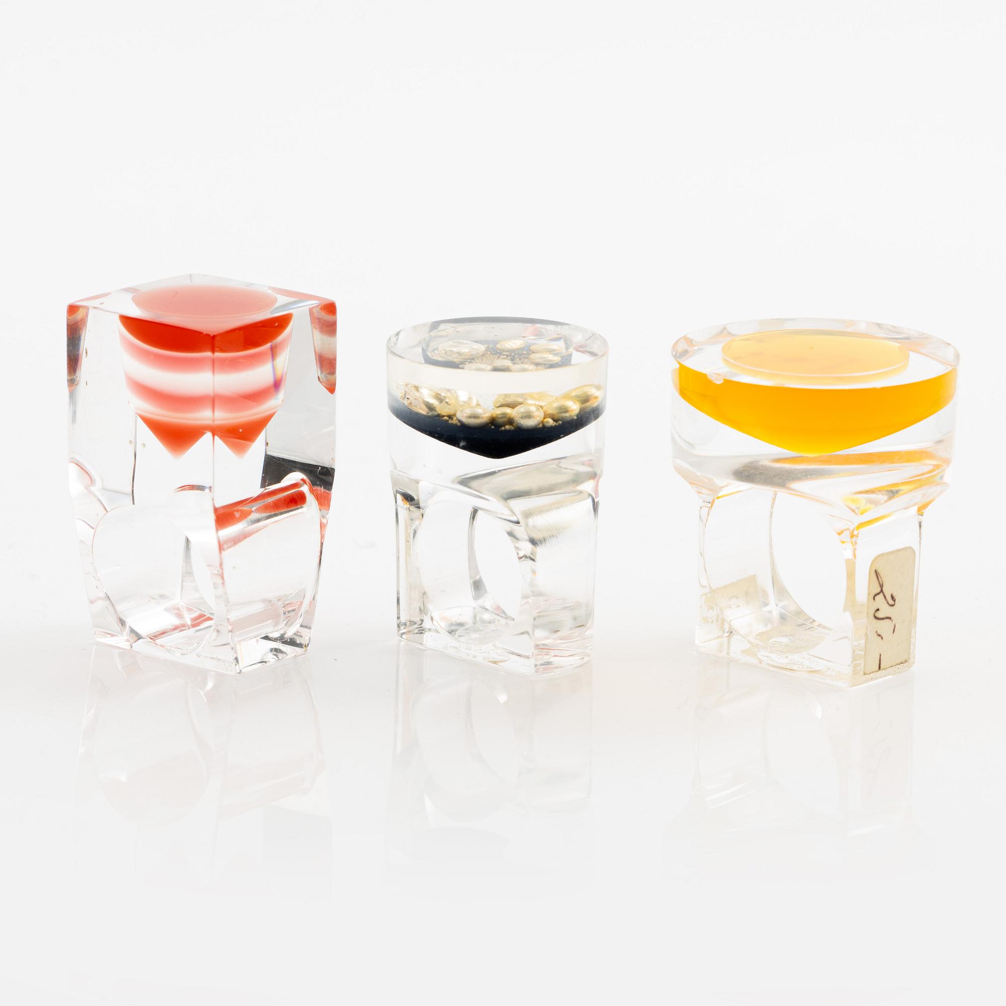 Siv Lagerström, three acrylic rings, 1970s.