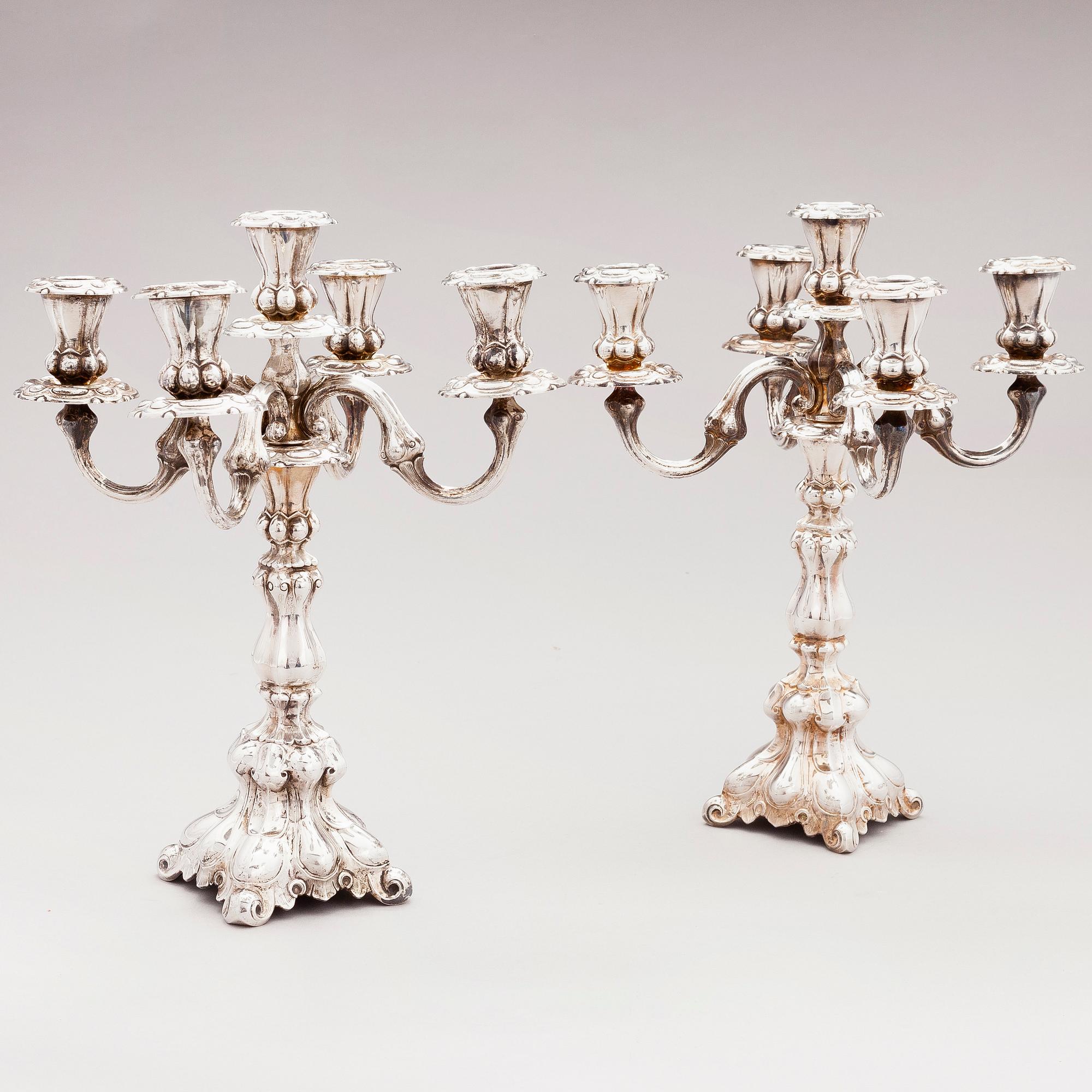 Two five-light silver candelabra, Kultakeskus, Hämeenlinna, Finland 1945 and 1985/-86.
