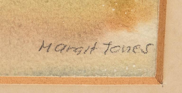 Margit Jones, akvareller, 2 st, "Dimman" och "Oro".