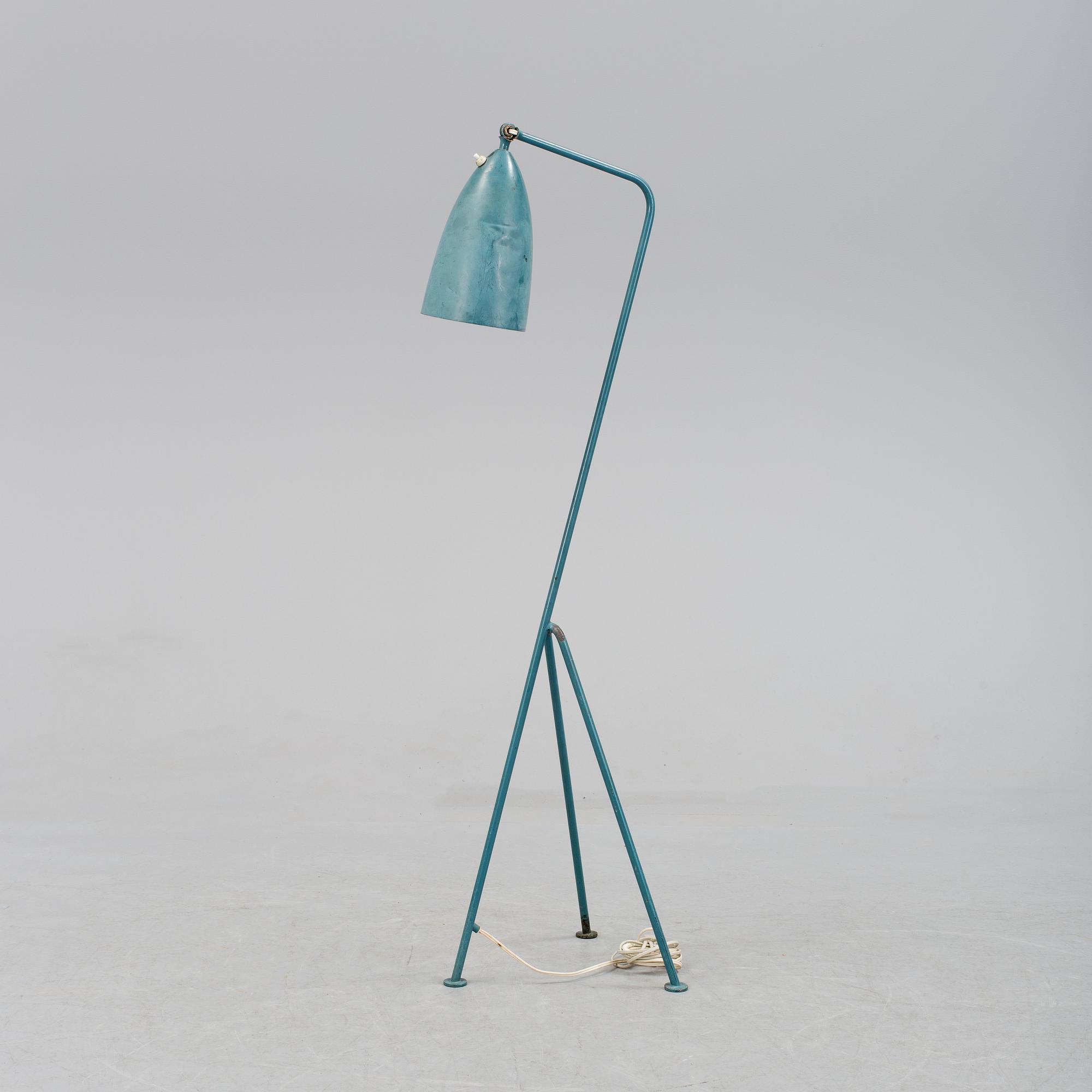 A Greta Magnusson Grossman blue lacquered 'Grasshopper'/G-33 floorlamp, Bergboms Sweden 1950's.