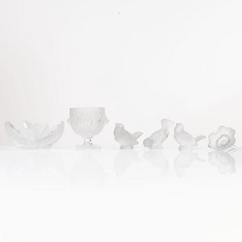 René Lalique, Six glass objects, Lalique, France, second half of the 20th century.