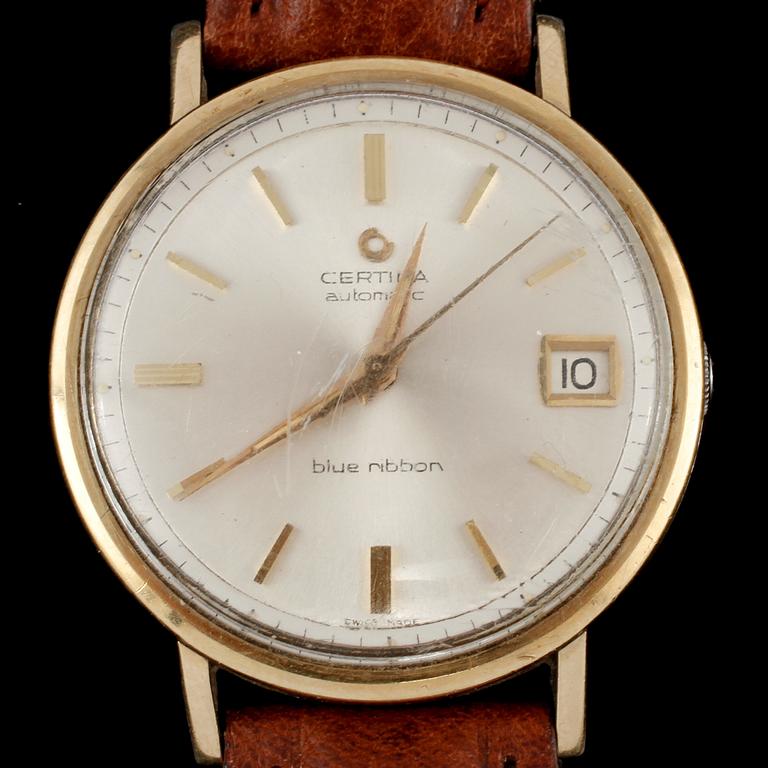 HERRARMBANDSUR, guld på stål, Certina, Automatic, Blue Ribbon. 1900-talets senare del.