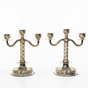 C.G. Hallberg, Kandelabrar, ett par, silver, barockstil, Stockholm 1926.