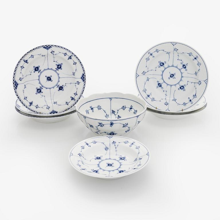 An 8-piece porcelain "Musselmalet", Royal Copenhagen, Denmark.