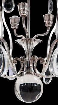 An Elis Bergh silver plated chandelier by C.G Hallberg, Sweden 1920's.