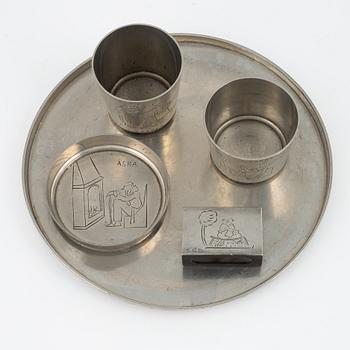 A five peice tin smoke set from C.G. Hallberg, 1933.