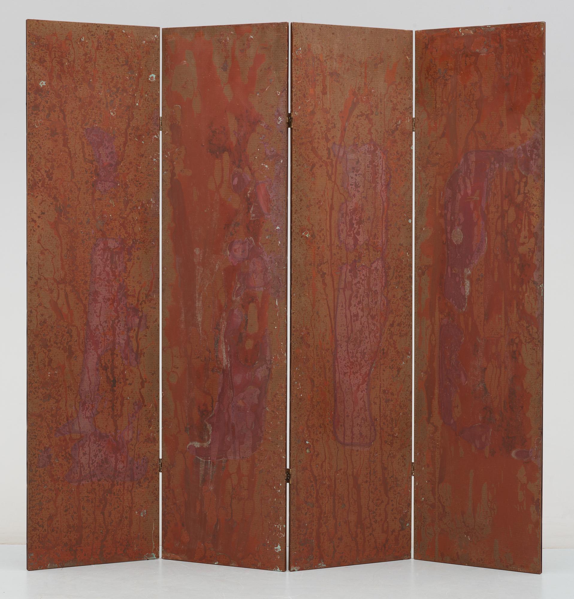 A Mats Theselius copper room divider by Källemo, Sweden post 1989.