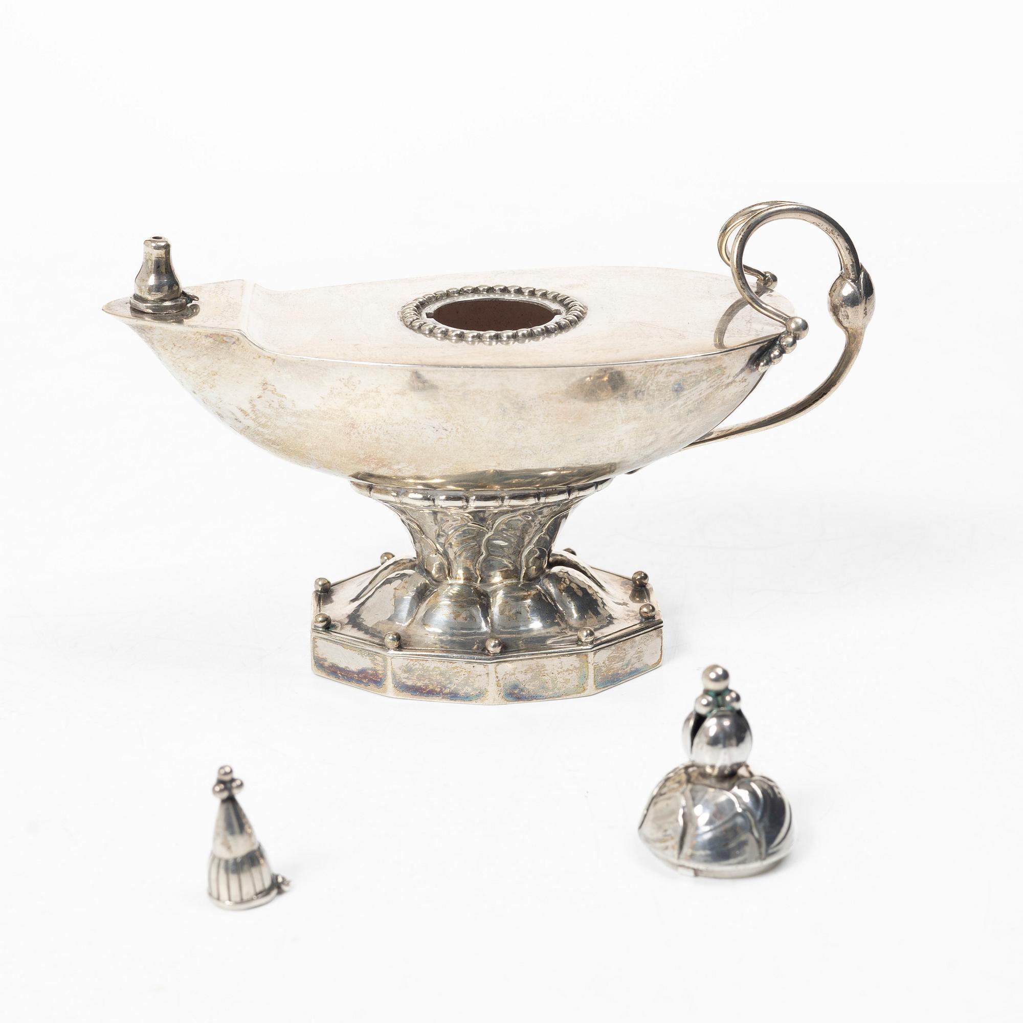 Jeweller Oscar Sjögren Ab, burner/oil lamp, silver, Gothenburg 1924.