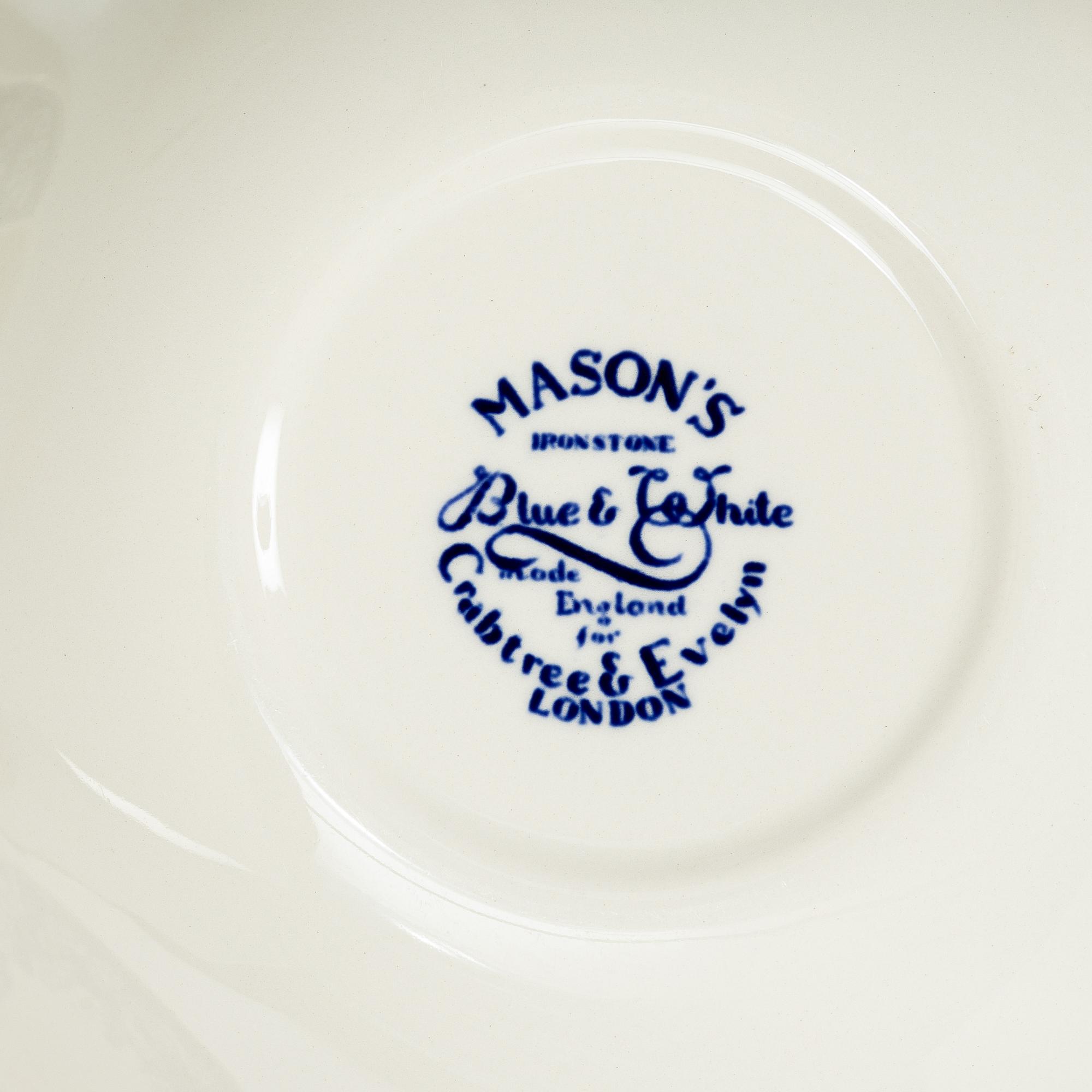 Servis, "Blue & White", 44 delar, flintgods, Mason's Crabtree & Evelyn, London, samtida.