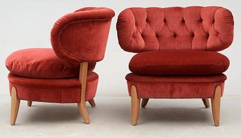 A pair of Otto Schulz 'Schulz' upholstered easy chairs, Jio Möbler, Sweden.