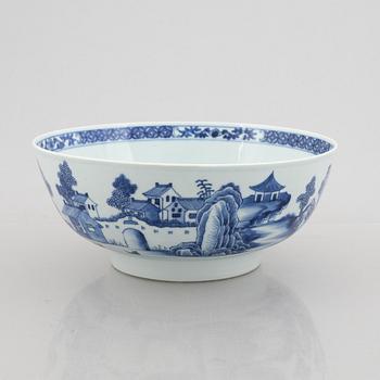 A blue and white porcelain bowl and a blue and white urn lidded jar, China,.