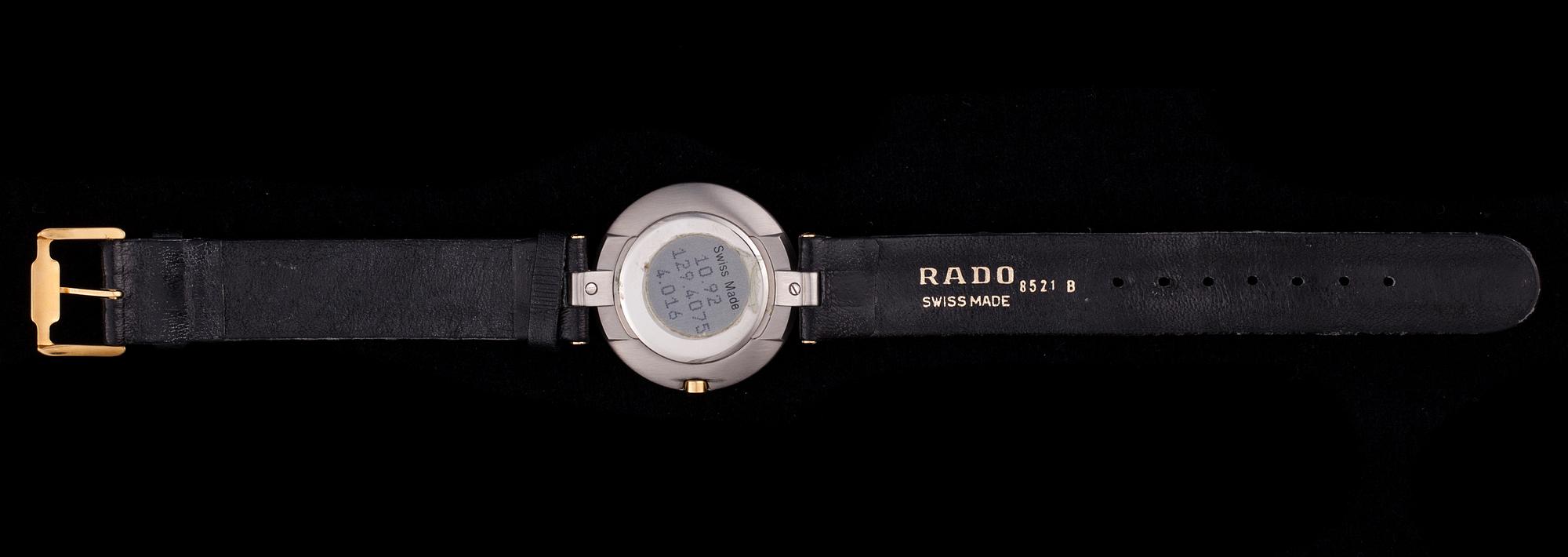 ARMBANDSUR, Rado, svart läderarmband, originaletui. Garantikort 1990.
