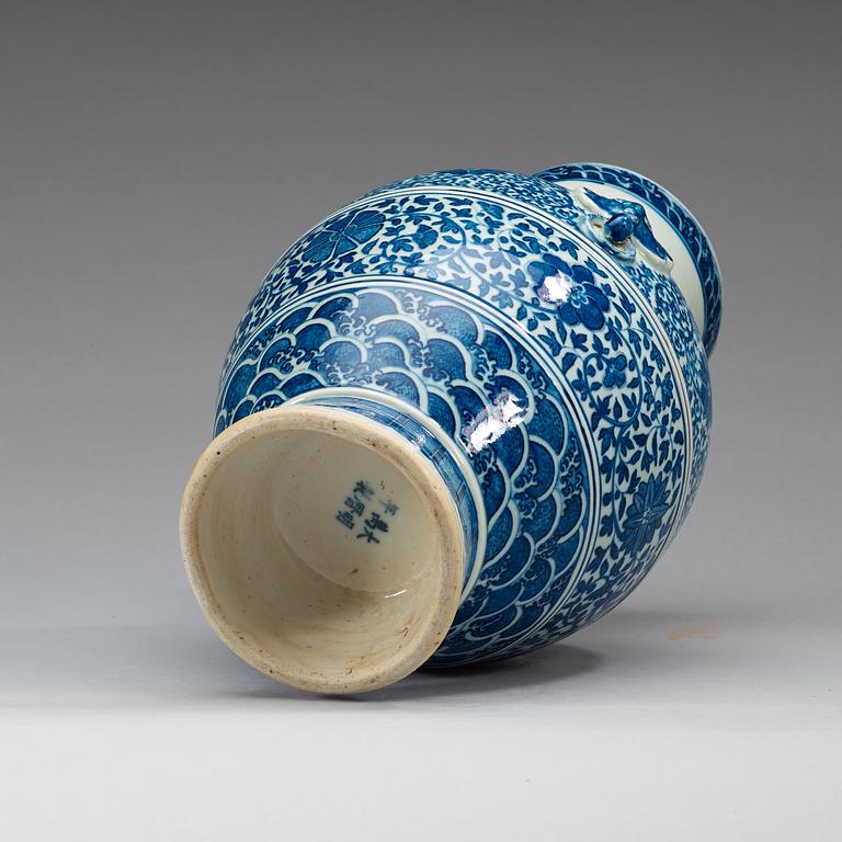 A large blue and white vase, China, presumably Republic, 20th Century, with Wanli six character mark.