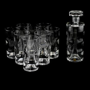 KARAFF samt GLAS, 8 st, Elis Bergh, Kosta, art déco, 1930-tal.