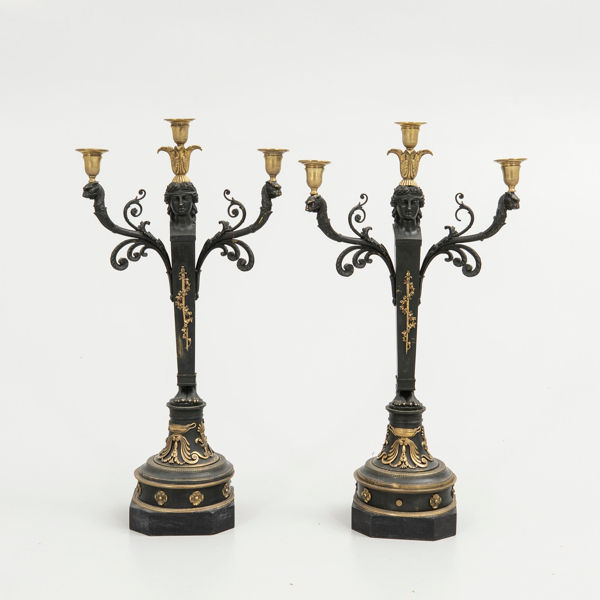 Candelabra, a pair, Empire style, mid-19th century.