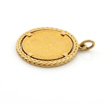 Gold coin, Great Britain, Victoria,  Sovereign, 1883, mounted as a pendant.