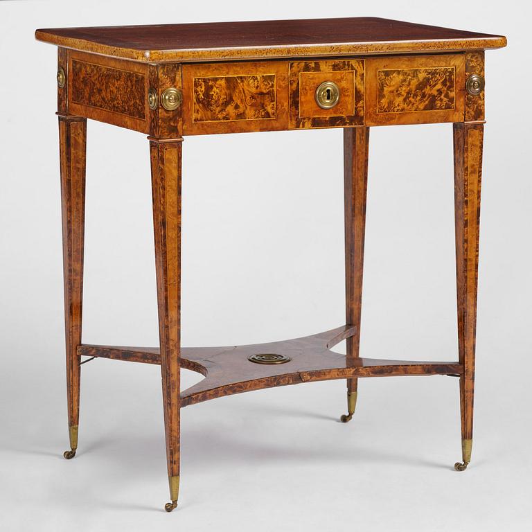 A Gustavian burr-parquetry and bilt brass-mounted table by A. Lundelius (master in Stockholm 1778-1823).