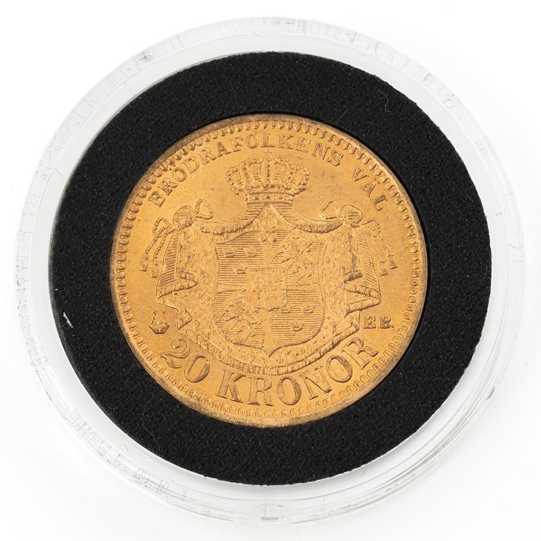 Gold coin, Sweden, Oscar II, 20 kronor, 1881.