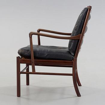 Ole Wanscher, a stained mahogany and black leather 'Colonial Chair', 'PJ 149', Poul Jeppesen, Denmark.