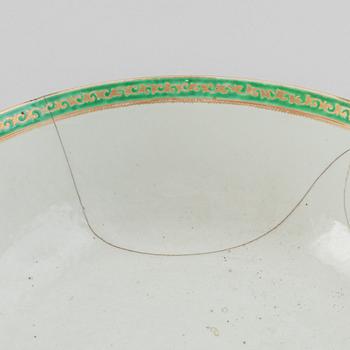 Two large famille rose and gilt punch bowls, Qing dynasty, 18th century.