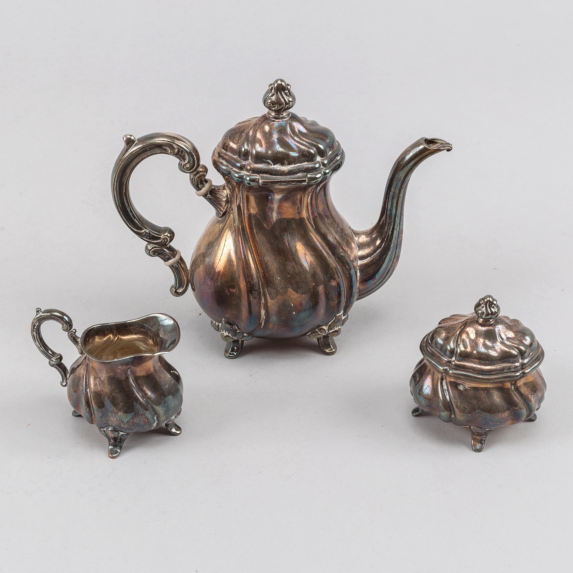 Kaffeservis, 3 delar, silver, rokokostil, Tyskland, 1900-tal.