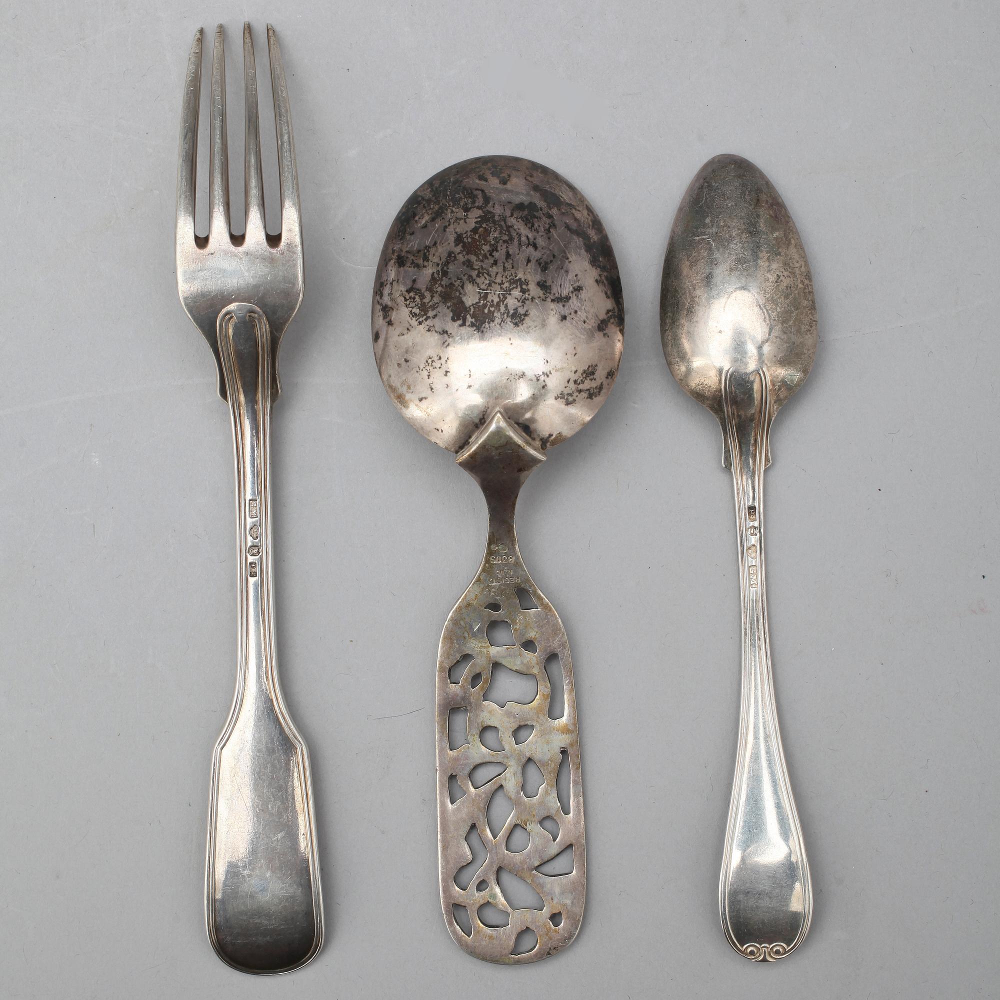 BESTICKSERVISDELAR, 11 st, silver, total vikt ca 485 gram.