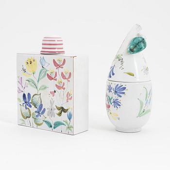 Stig Lindberg, plunta och burk med lock, fajans, Gustavsbergs studio.