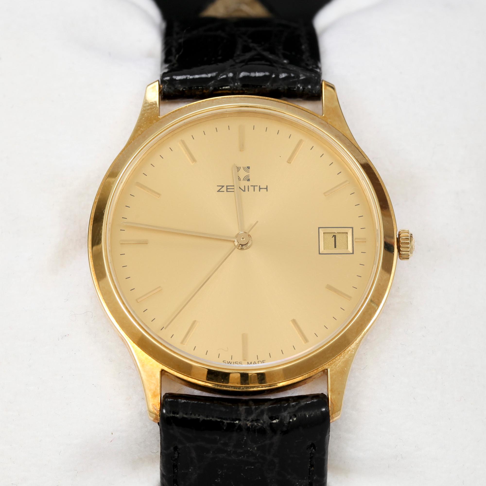 HERRARMBANDSUR, Zenith, 18k guld. 1990-tal.