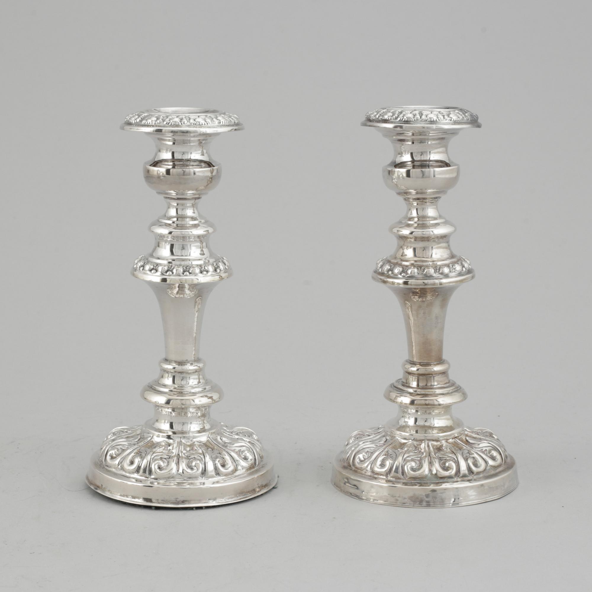 Carl Nyström, a pair of silver candlesticks, Stockholm 1843.