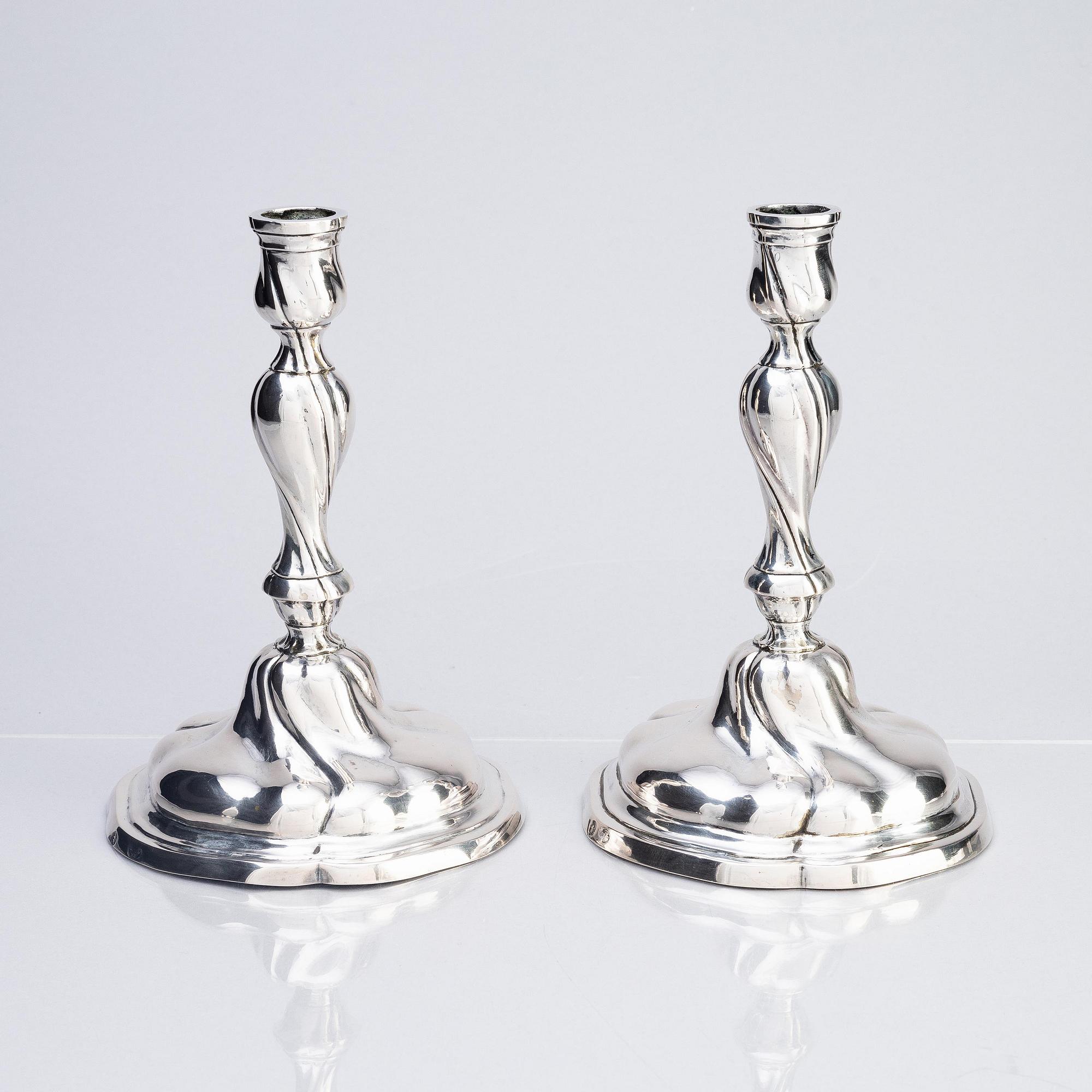 A pair of German 18th century silver candlesticks, possibly mark of Friedrich Wilhelm Krause, Berlin 1788-1802.