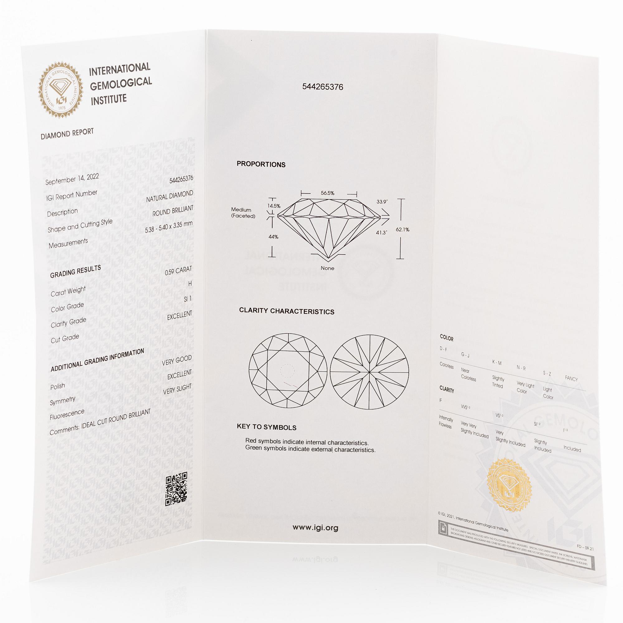 Ring 18K vitguld med briljantslipad diamant, medföljande IGI report.