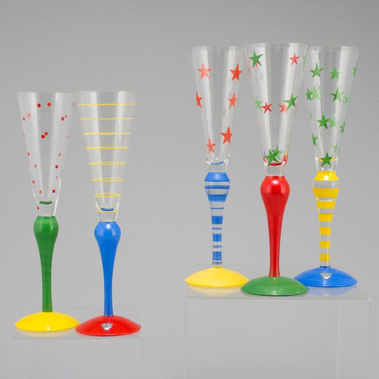 ANNE NILSSON, glas, 8 st samt skål, glas, "Clown", Orrefors.