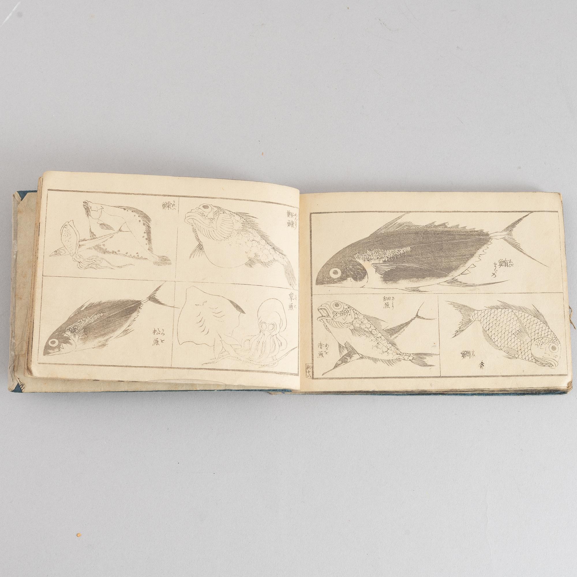 A group of five Japanese albums, including Katsushika Isai and Utagawa Kunisada, Meiji (1868-1912).