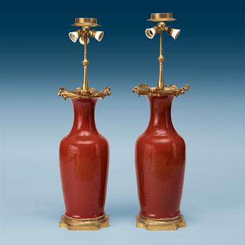 1501. Two large vases mounted as lamps, late Qing dynasty, circa 1900.