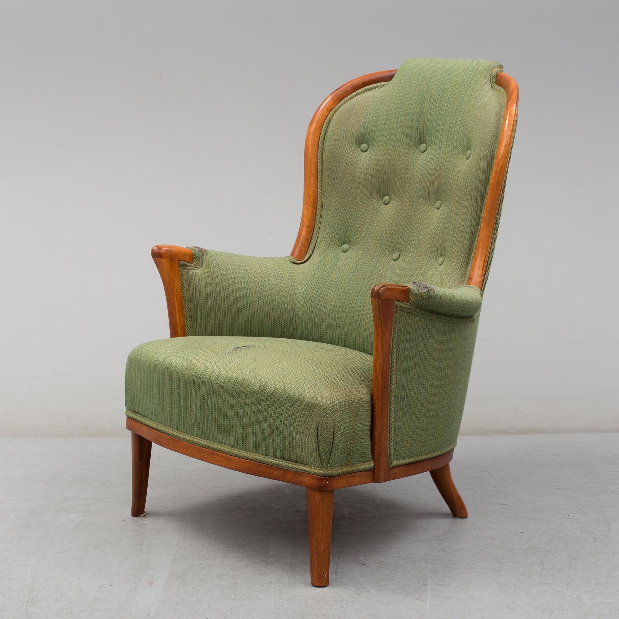 CARL MALMSTEN, fåtölj, "Vår Fru", O.H. Sjögren, Tranås. Brickmärkt. 1900-talets andra hälft.