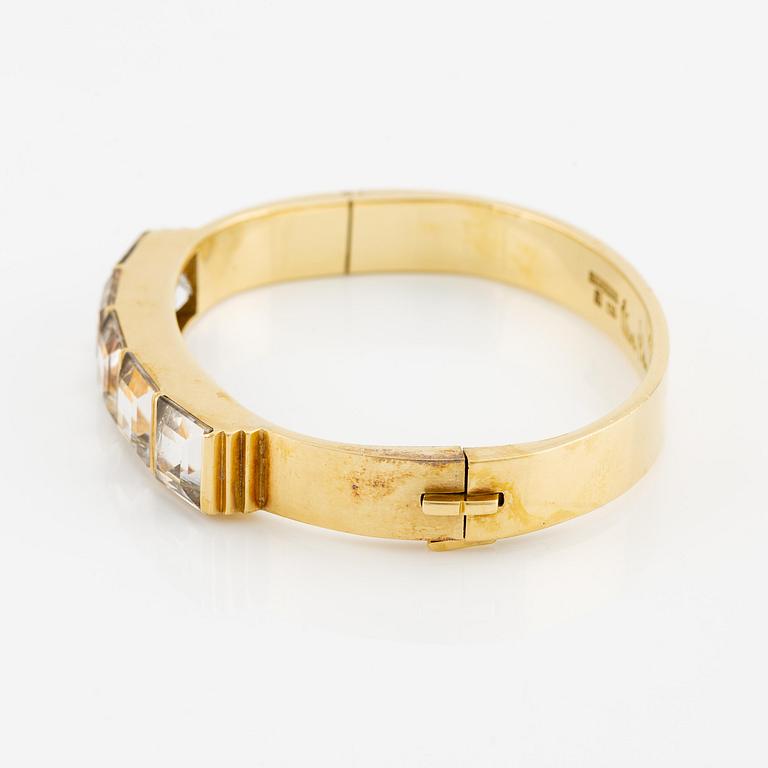 Wiwen Nilsson, armring 18K guld med trappslipad bergkristall, Lund 1947.
