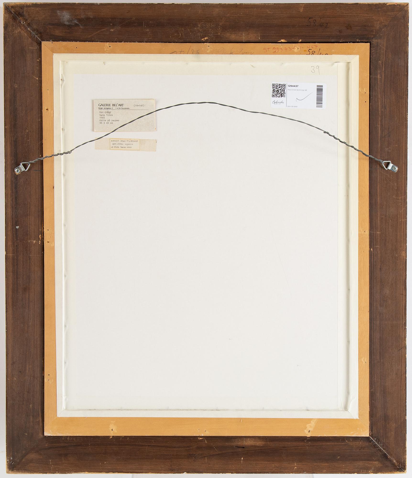 Max Ernst, chalk on paper, signed and dated -65.