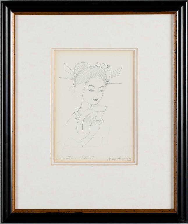 EINAR NERMAN, blyertsteckning, signerad.