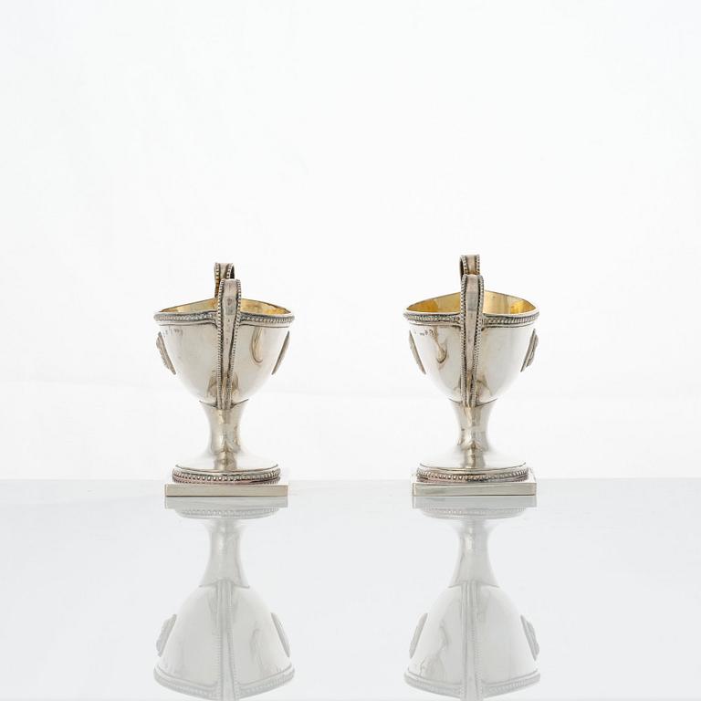 A pair of Swedish Gustavian parcel-gilt silver salt-cellars, mark of Johan Wilhelm Zimmerman, Stockholm 1791.