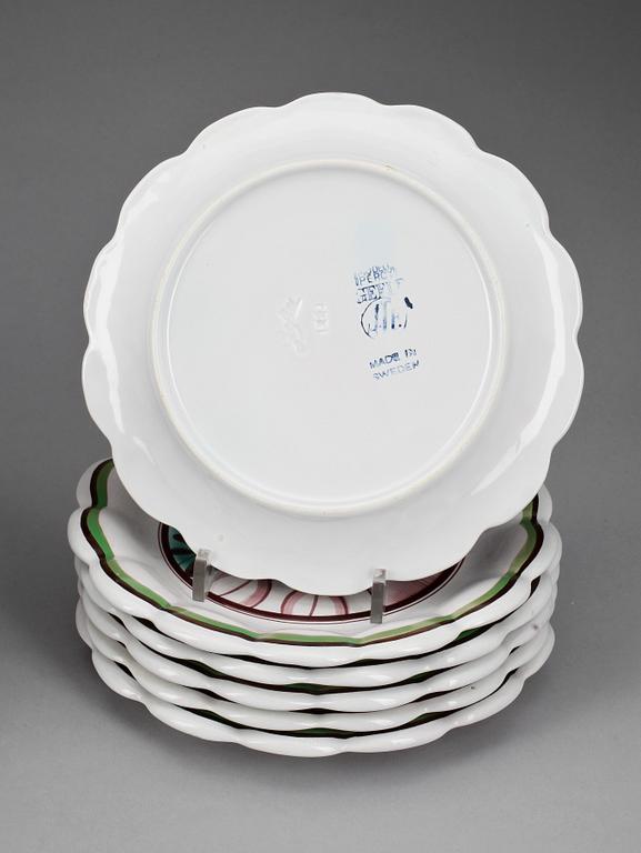 SKÅL samt ASSIETTER, 6 st, flintgods, Arthur Percy Gefle 1930-tal.