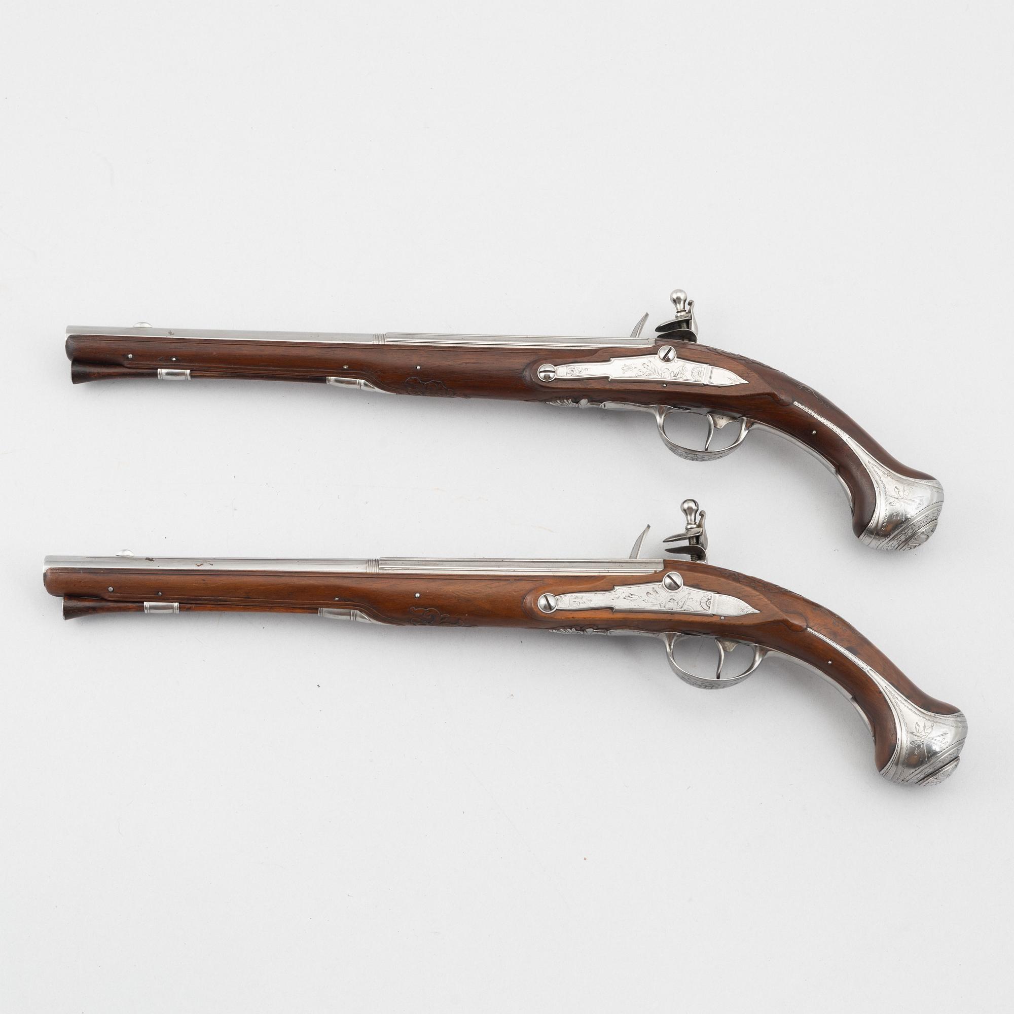 Flintlock pistols, a pair, Franciscus Hillbert Strasbourg (active 1738-1784).