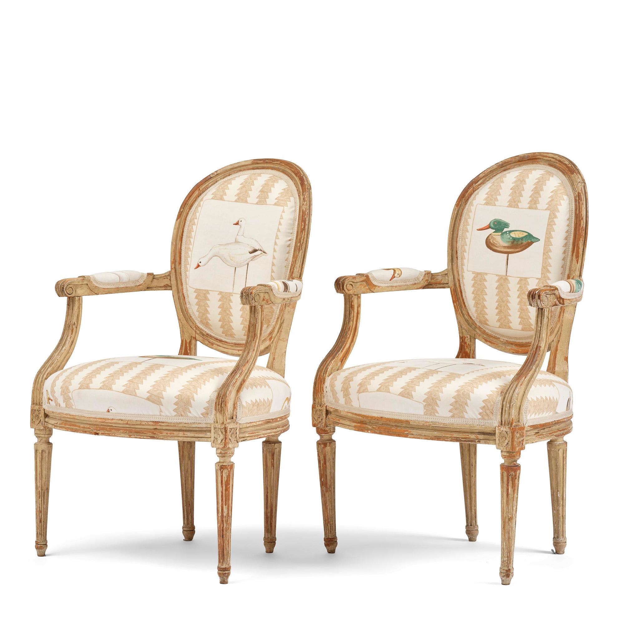 A pair of French Louis XVI children's open armchairs, late 18th century.