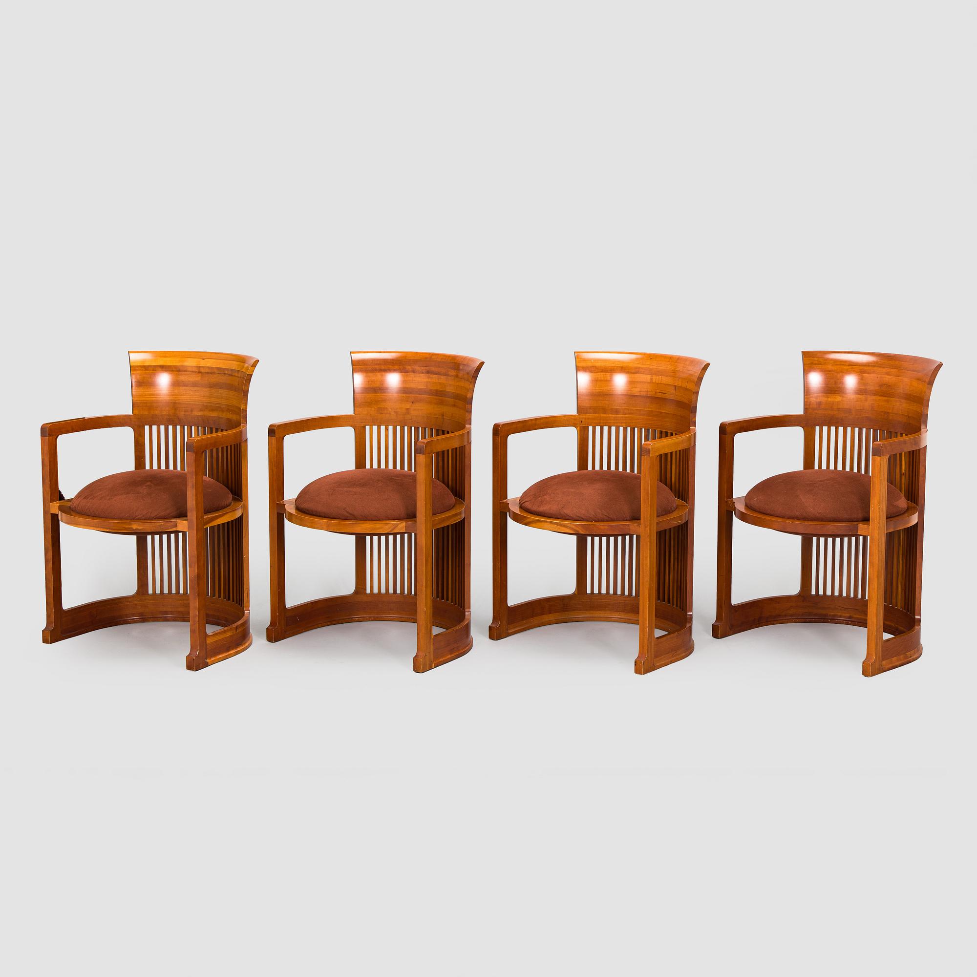 Frank Lloyd Wright, käsinojatuoleja, 4 kpl, mallinumero 606, ”Barrel”, Cassina.