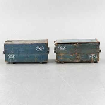 Two wooden boxes, early 1900's.