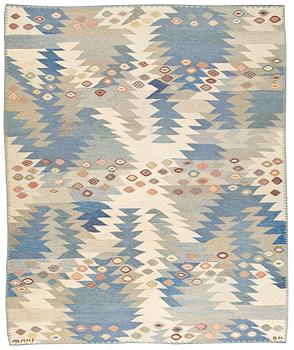 788. CARPET. "Tånga, ljus, blå, grå". 238 x 195,5 cm. Gobelängteknik (tapestry weave). Signed AB MMF BN.