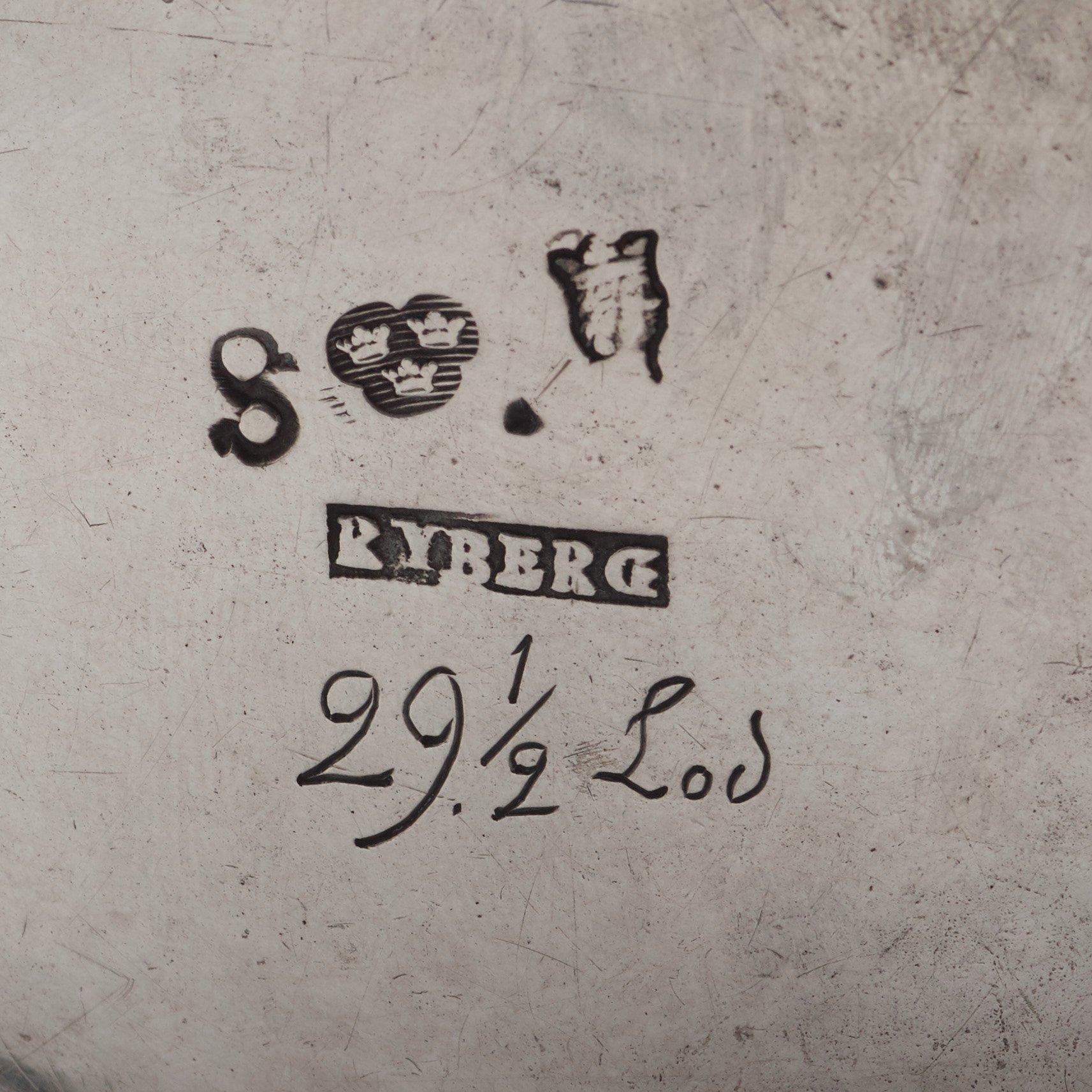 Simson Ryberg, SOCKERSKÅLAR med lock, ett par, silver, Stockholm 1776, rokoko.