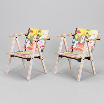 Yrjö Kukkapuro, Children's furniture, two 'Moomin S chairs'  and a table collaboration with Modeo and Moomin Characters.