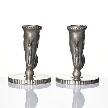 Carl Milles, a rare pair of pewter candlesticks and an inkstand, Herman Bergman konstgjuteri, Stockholm 1927-29.