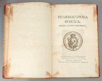 PHARMACOPOEA SVECIA, 2 st, editio altera emendata resp editio quarta emendata, Stockholm 1779 resp 1790.